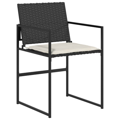 Tuin eettafelset met kussen 5 pcs Zwart en Crème poly rattan