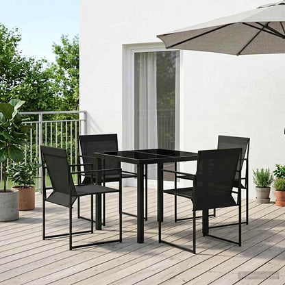 Tuin eettafelset 5 pcs Zwart Textilene en staal
