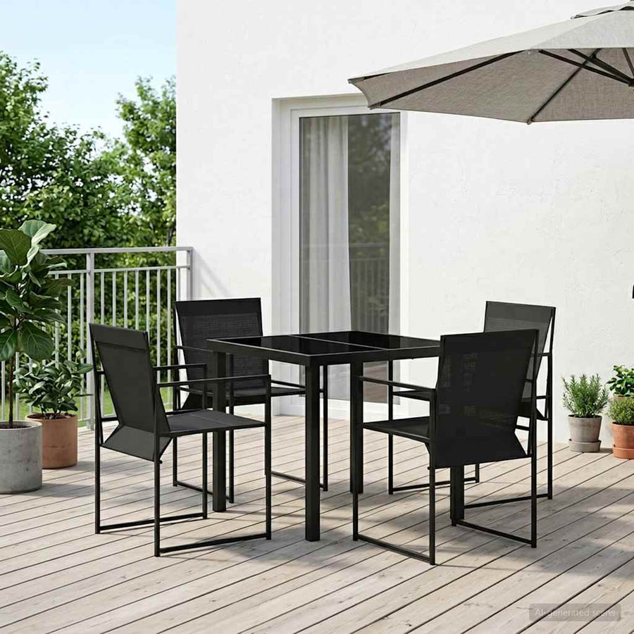 Tuin eettafelset 5 pcs Zwart Textilene en staal