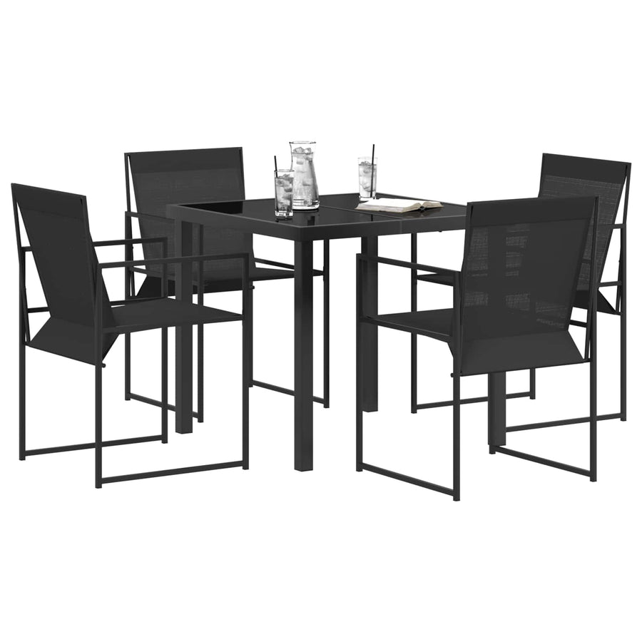 Tuin eettafelset 5 pcs Zwart Textilene en staal