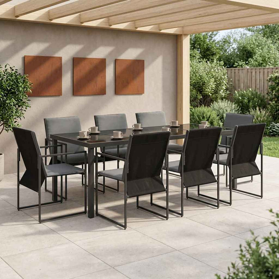 Tuin eettafelset 9 pcs Zwart en Anthraciet 200 x 80 x 73 cm