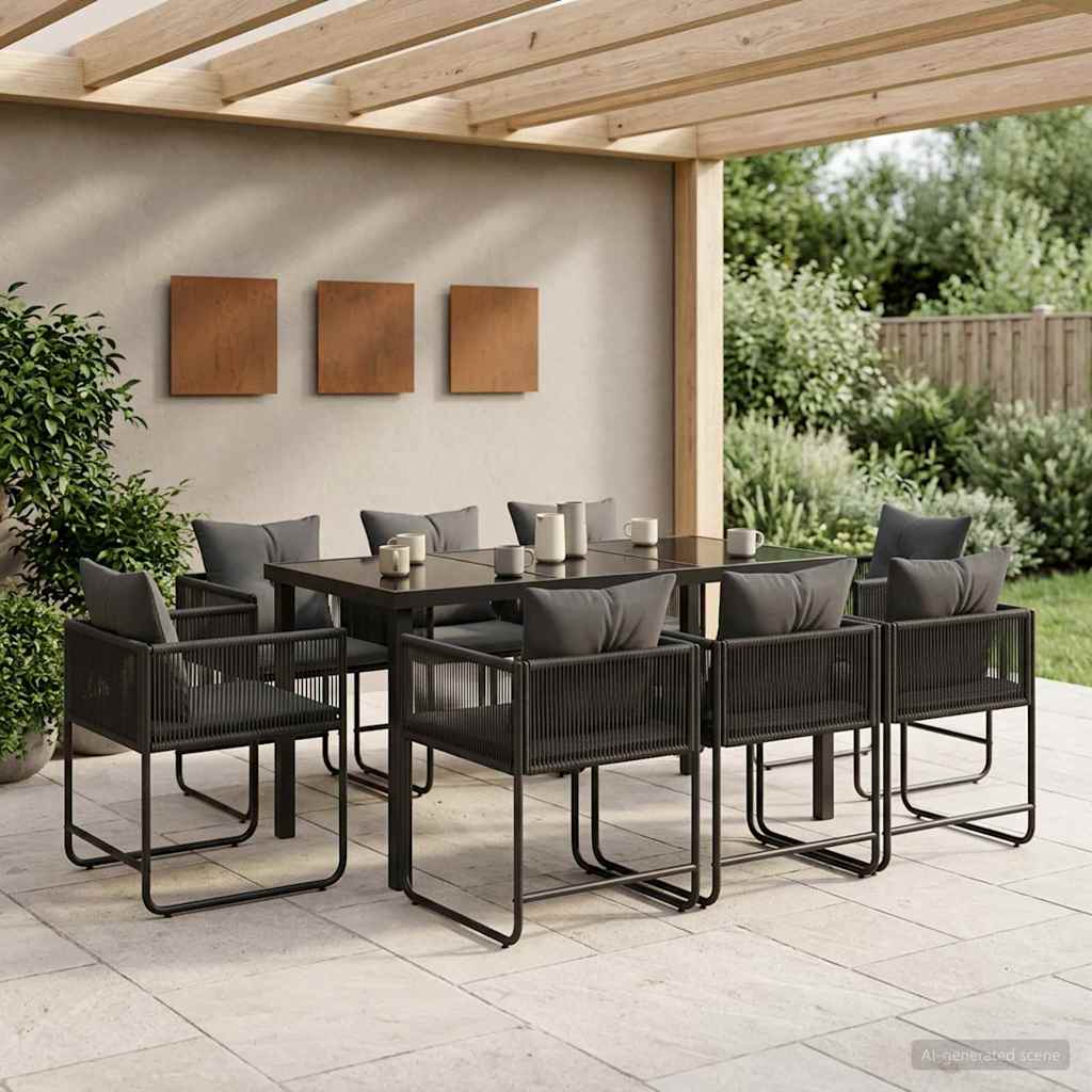 Tuin eettafelset 9 pcs Zwart en Anthraciet 160 x 80 x 73 cm