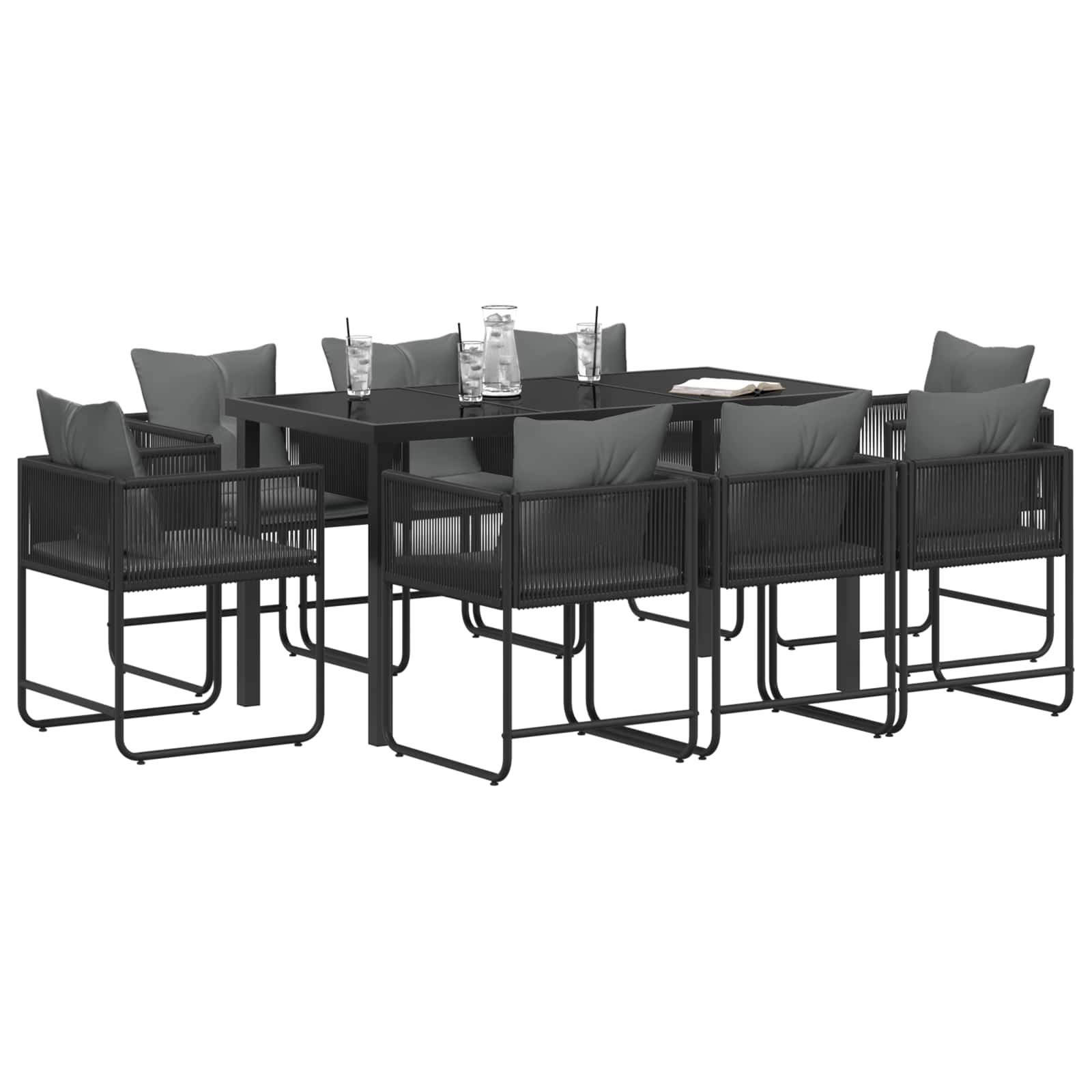 Tuin eettafelset 9 pcs Zwart en Anthraciet 160 x 80 x 73 cm
