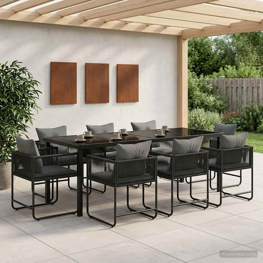 Tuin eettafelset 9 pcs Zwart en Anthraciet 200 x 80 x 73 cm