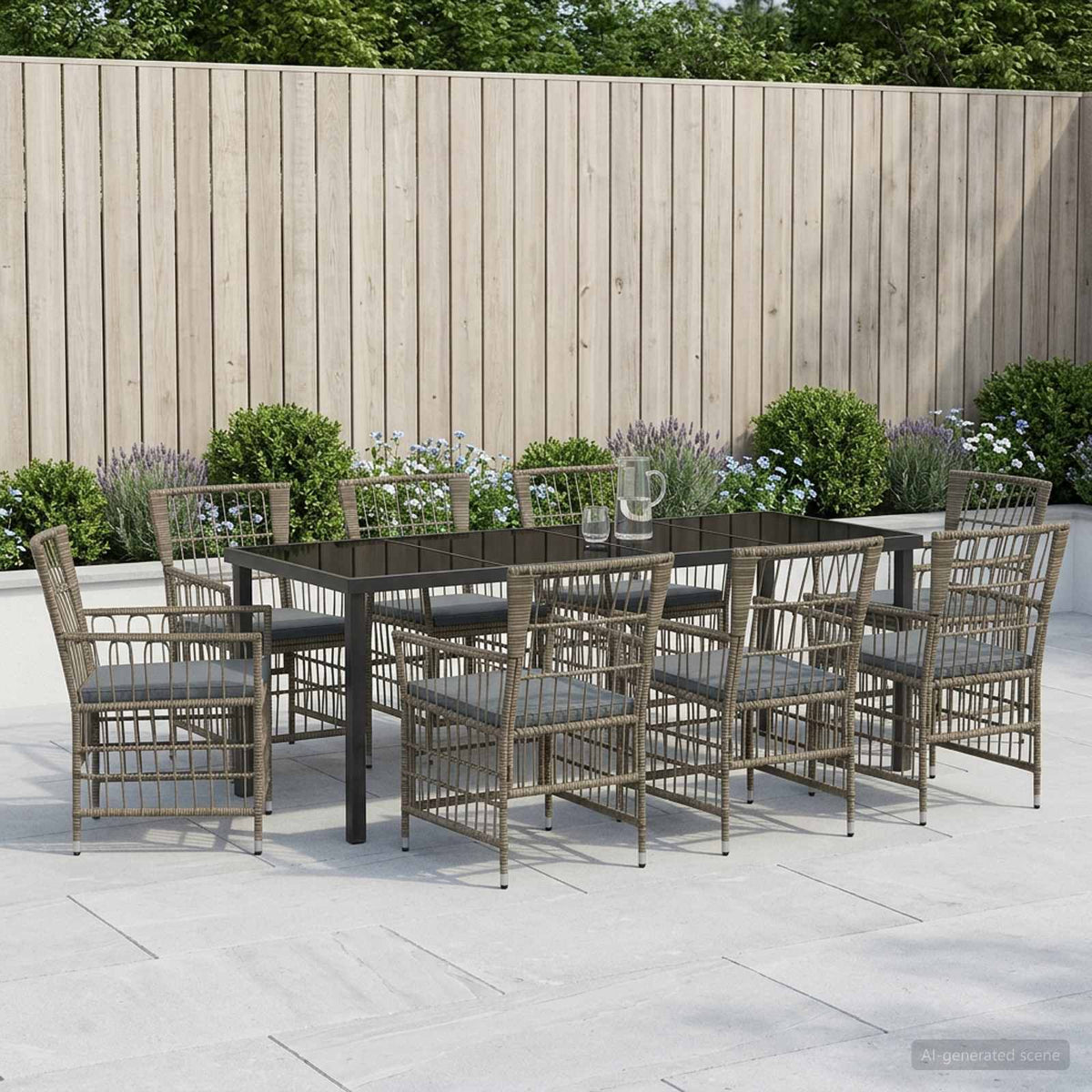 Buiten eettafelset 9 st Grijs poly rattan
