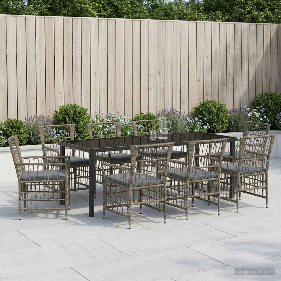 Buiten eettafelset 9 st Grijs poly rattan