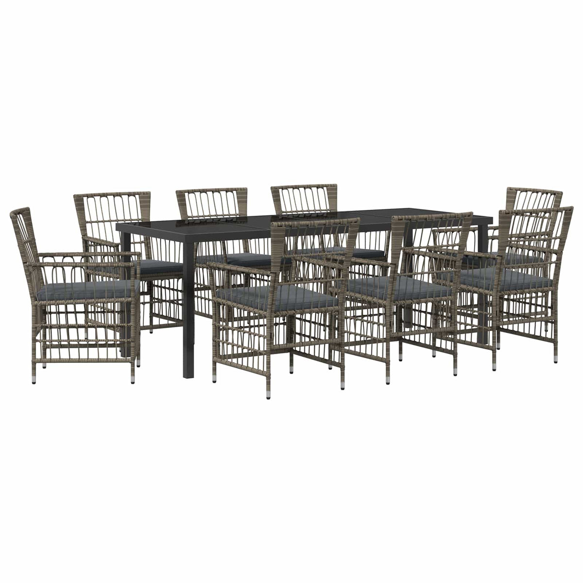 Buiten eettafelset 9 st Grijs poly rattan