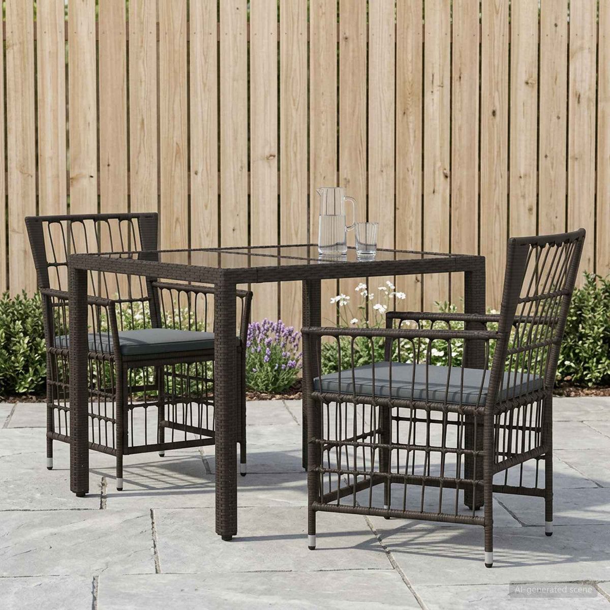 Buiten eettafelset 3 st Zwart poly rattan