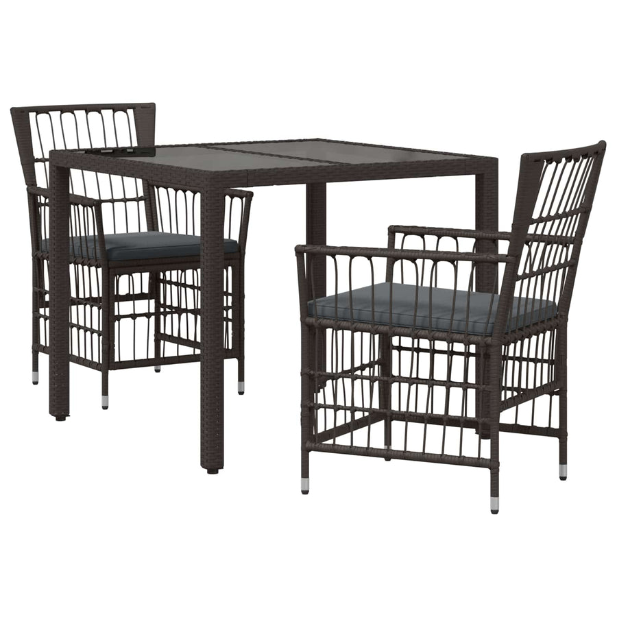 Buiten eettafelset 3 st Zwart poly rattan