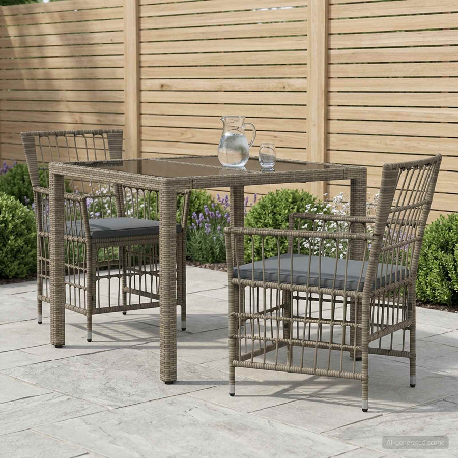 Buiten eettafelset 3 st Grijs poly rattan