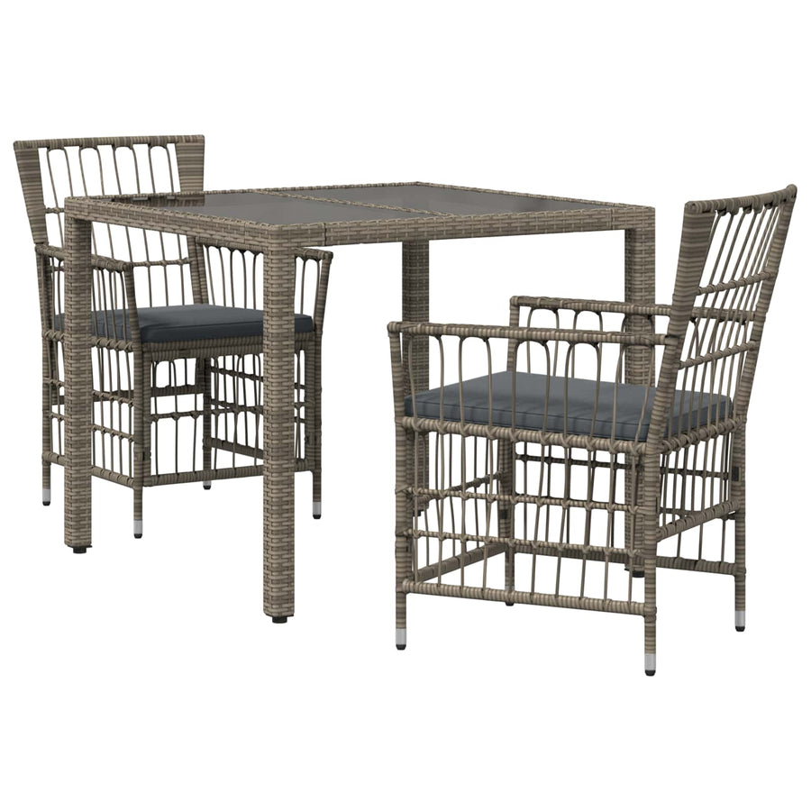 Buiten eettafelset 3 st Grijs poly rattan