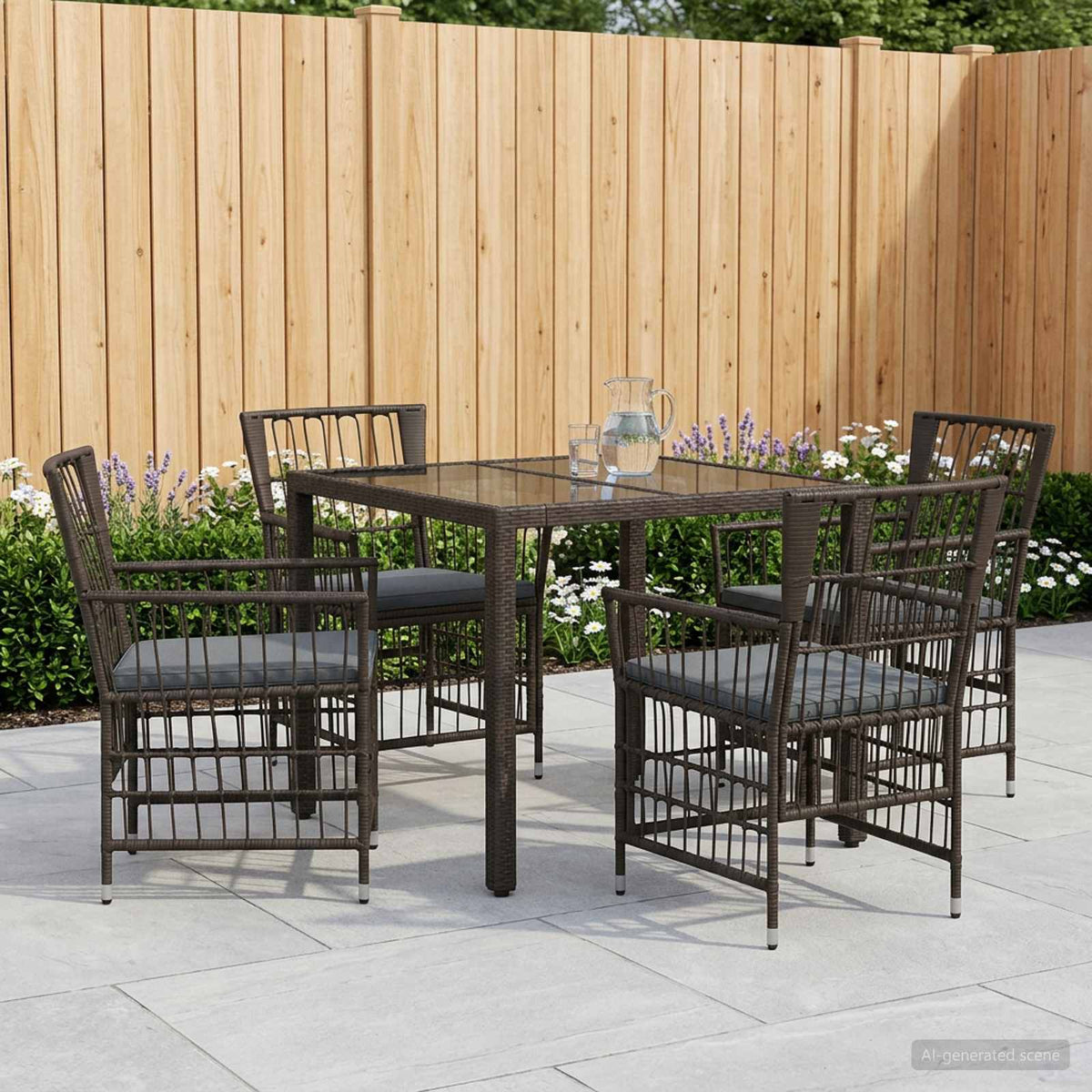 Buiten eettafelset 5 st Zwart poly rattan