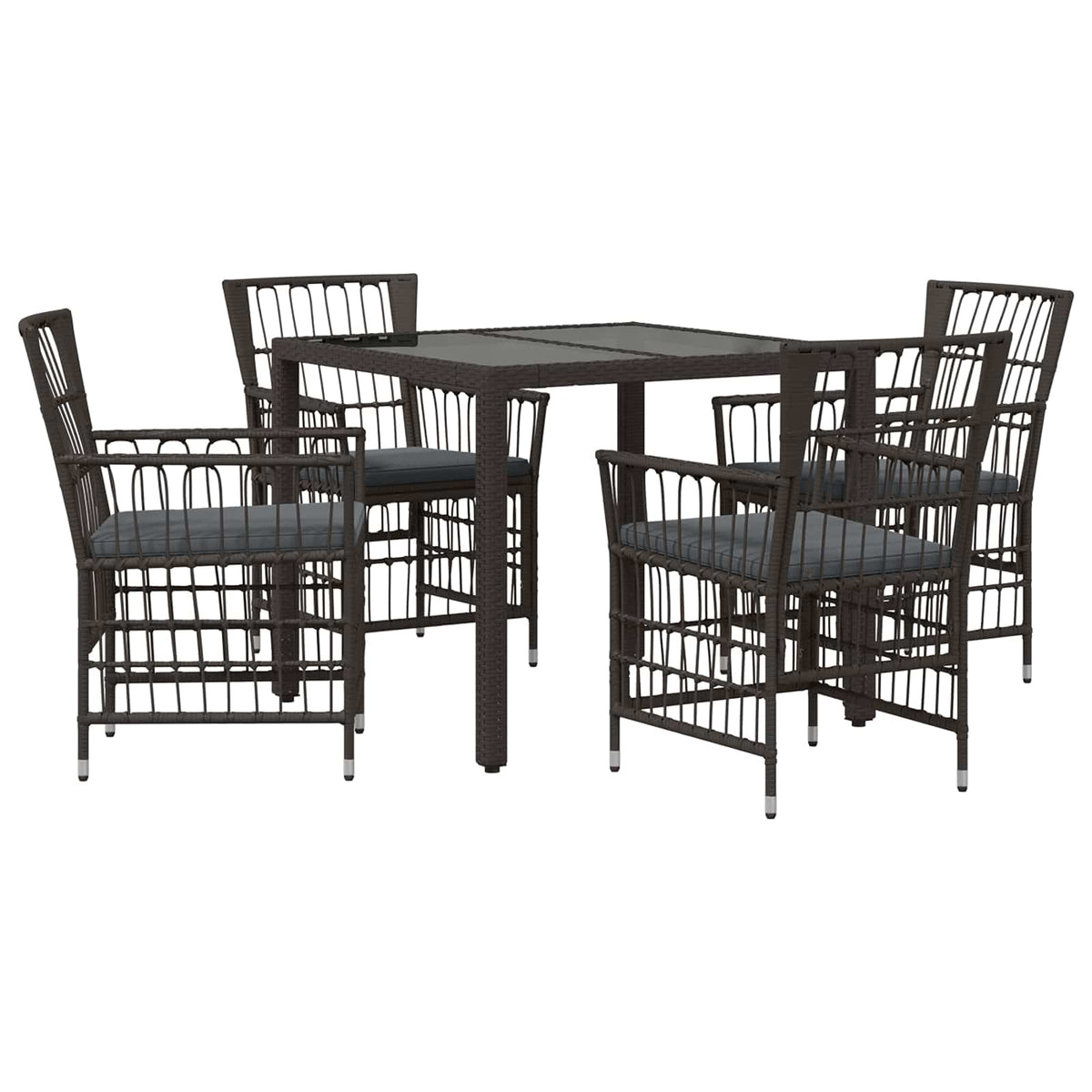 Buiten eettafelset 5 st Zwart poly rattan