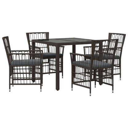 Buiten eettafelset 5 st Zwart poly rattan