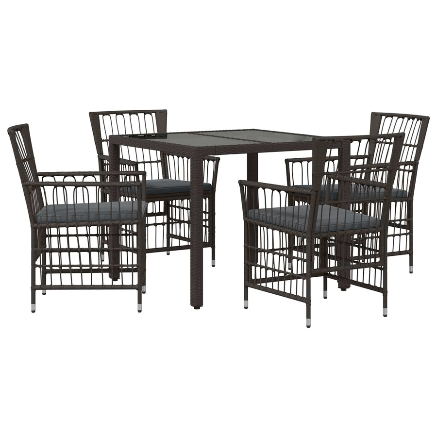Buiten eettafelset 5 st Zwart poly rattan