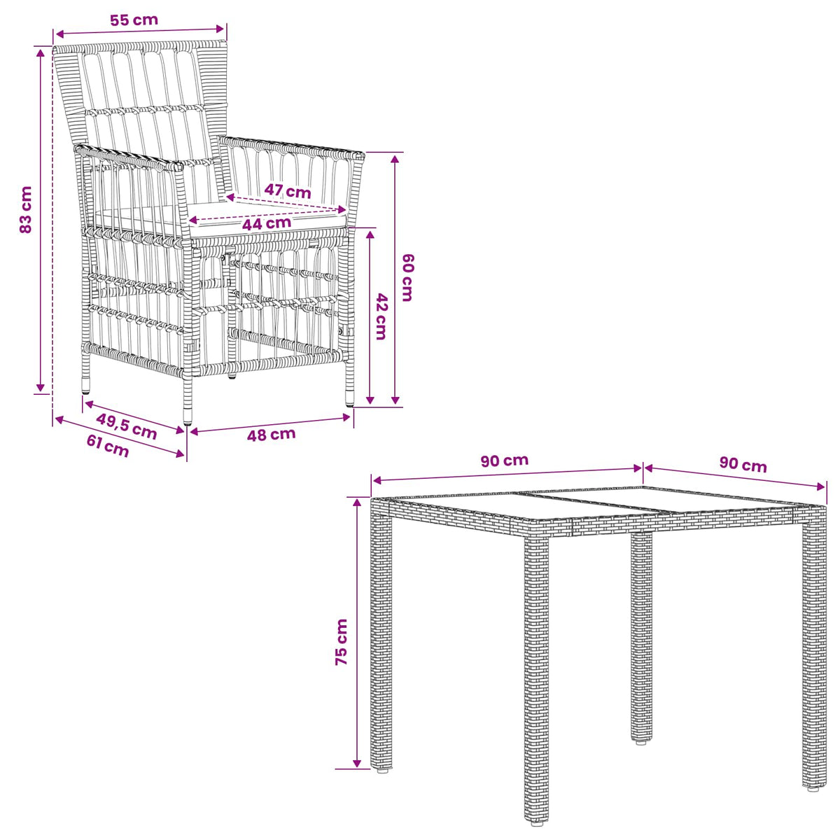 Buiten eettafelset 5 st Zwart poly rattan