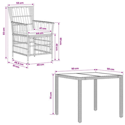 Buiten eettafelset 5 st Zwart poly rattan