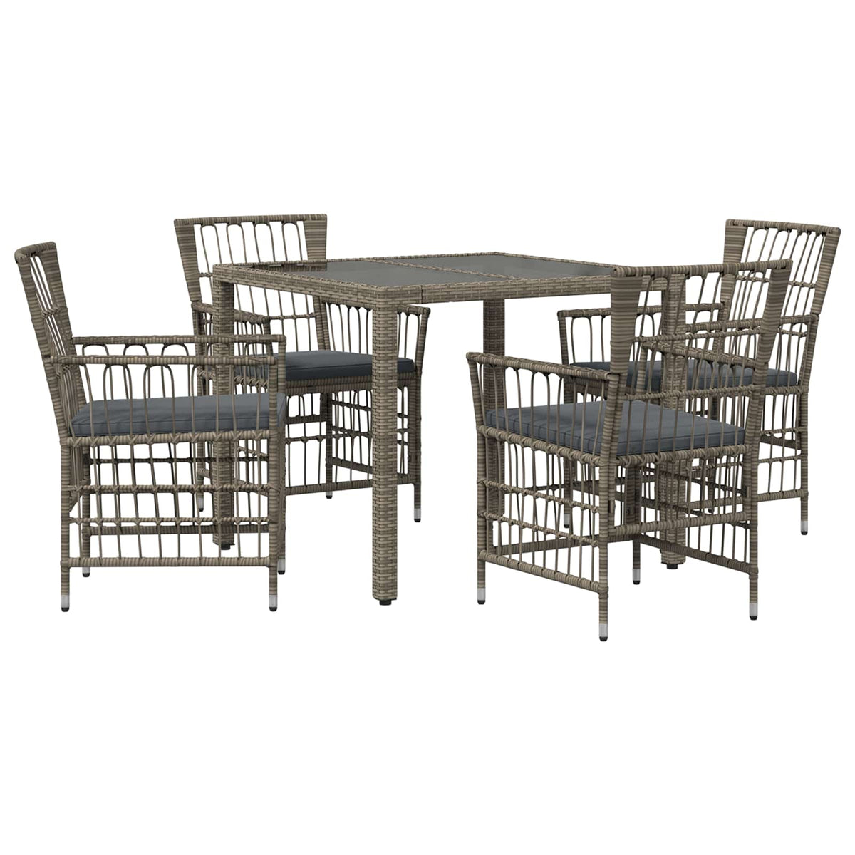 Buiten eettafelset 5 st Grijs poly rattan