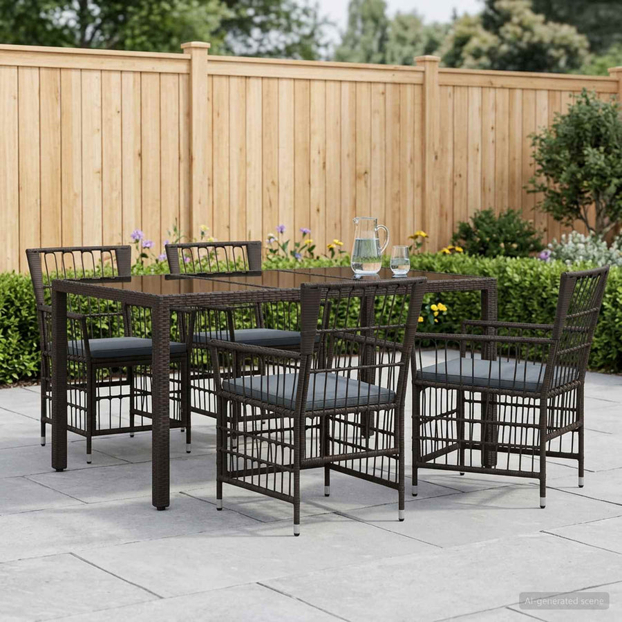 Buiten eettafelset 5 st Zwart poly rattan