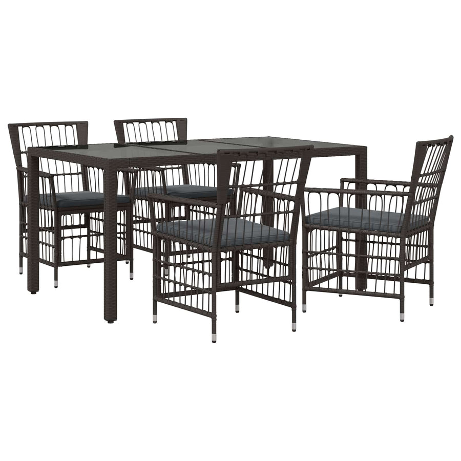 Buiten eettafelset 5 st Zwart poly rattan
