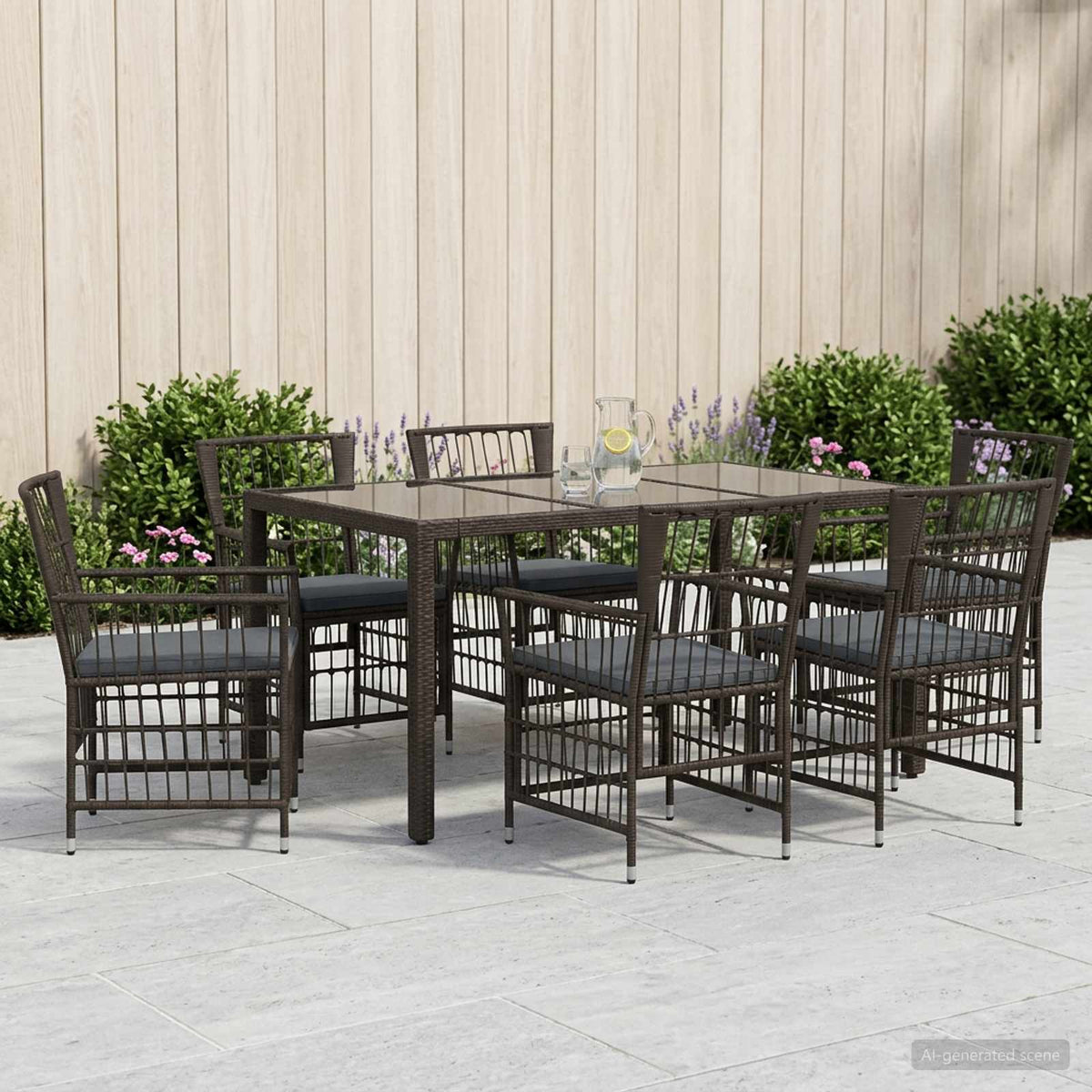 Buiten eettafelset 7 st Zwart poly rattan