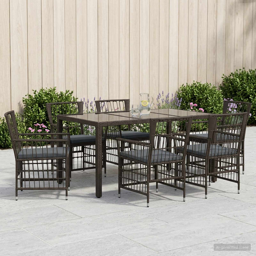 Buiten eettafelset 7 st Zwart poly rattan