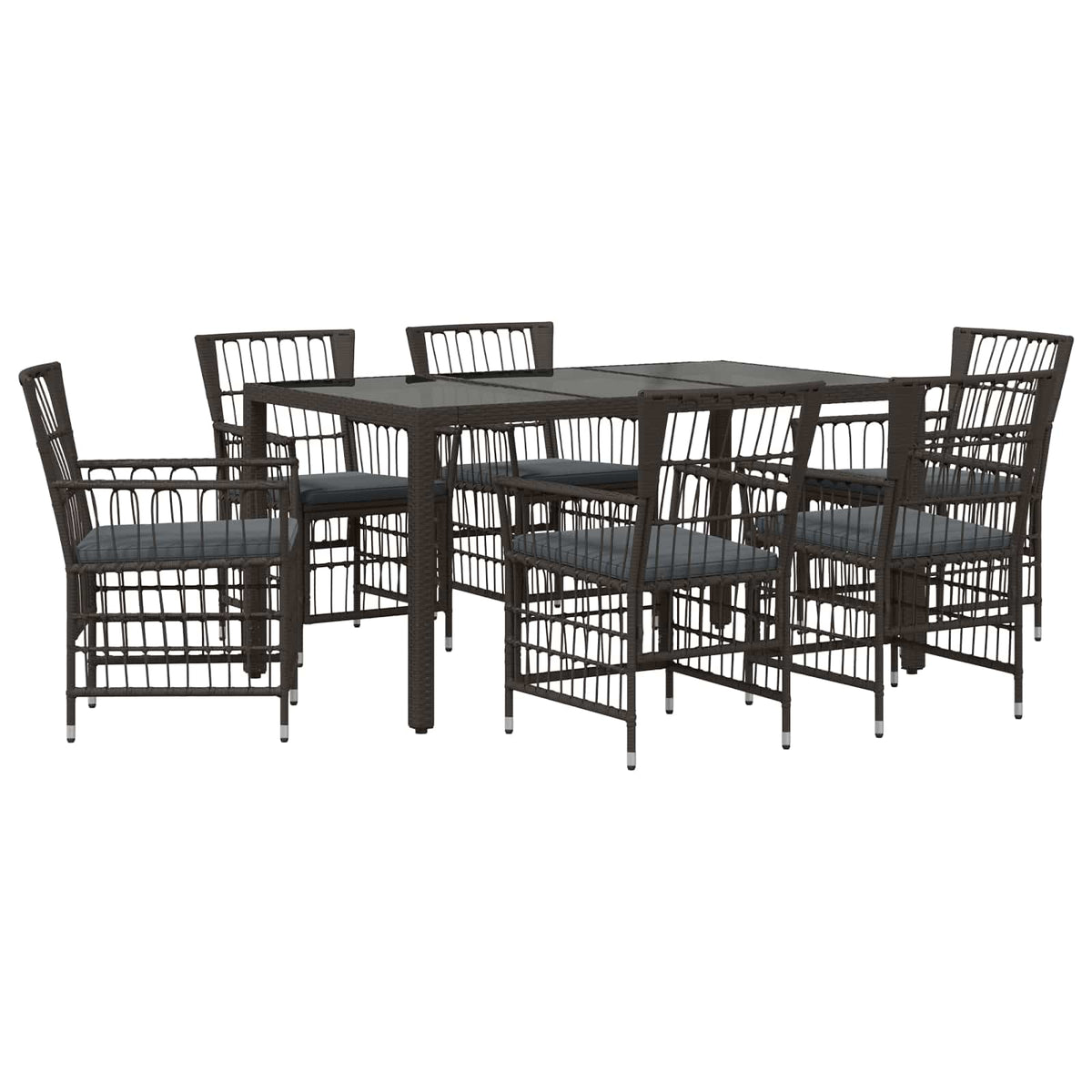 Buiten eettafelset 7 st Zwart poly rattan