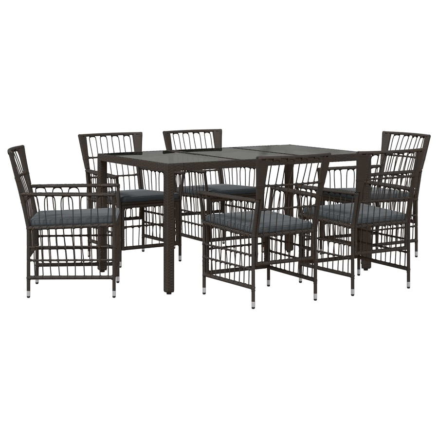 Buiten eettafelset 7 st Zwart poly rattan