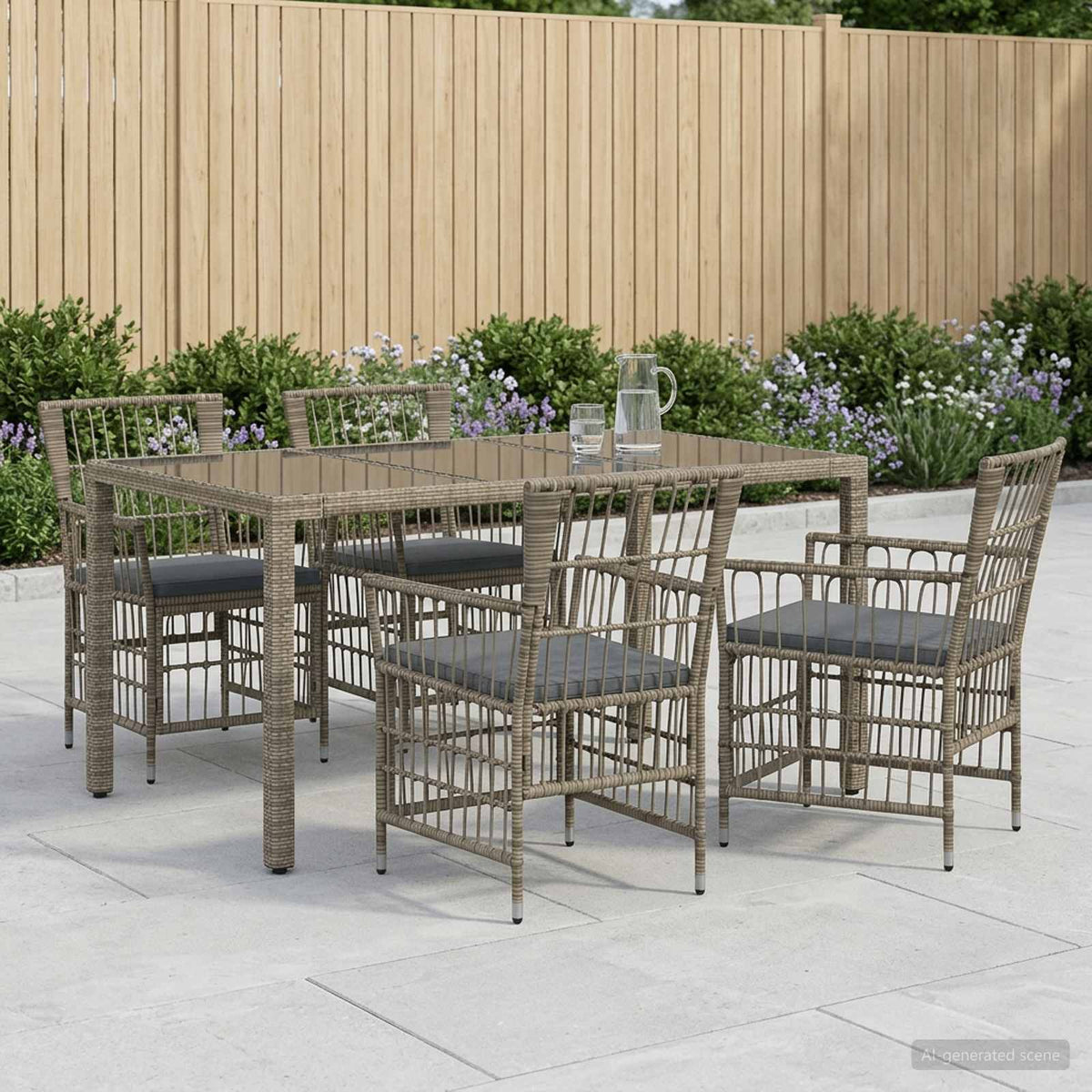 Buiten eettafelset 5 st Grijs poly rattan