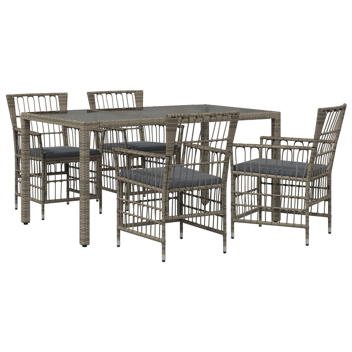 Buiten eettafelset 5 st Grijs poly rattan