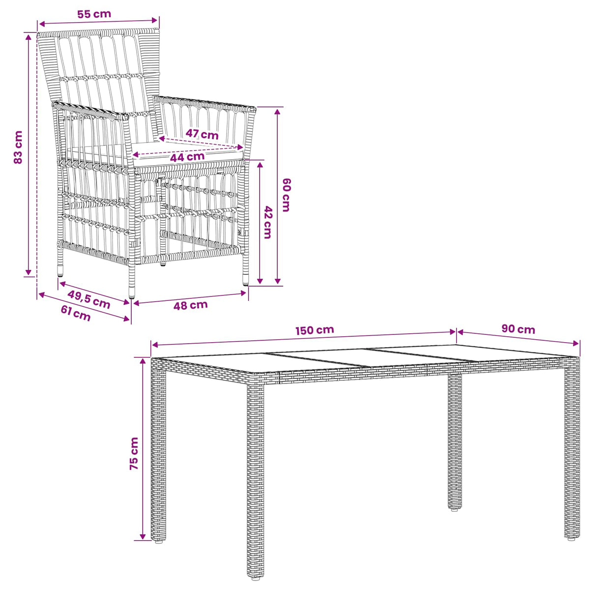 Buiten eettafelset 5 st Grijs poly rattan
