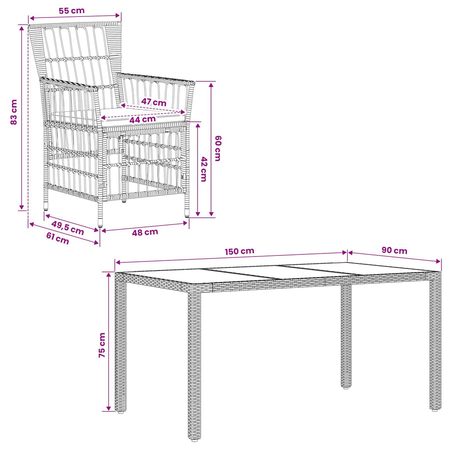 Buiten eettafelset 5 st Grijs poly rattan