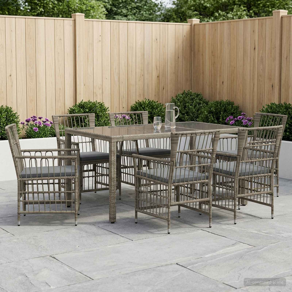 Buiten eettafelset 7 st Grijs poly rattan