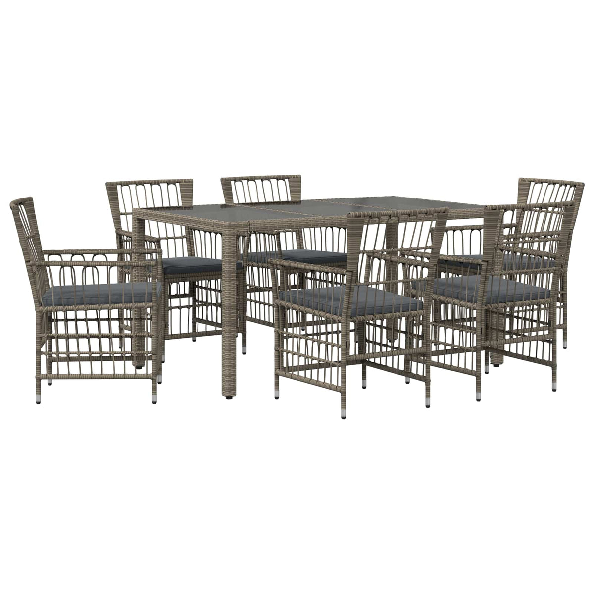 Buiten eettafelset 7 st Grijs poly rattan