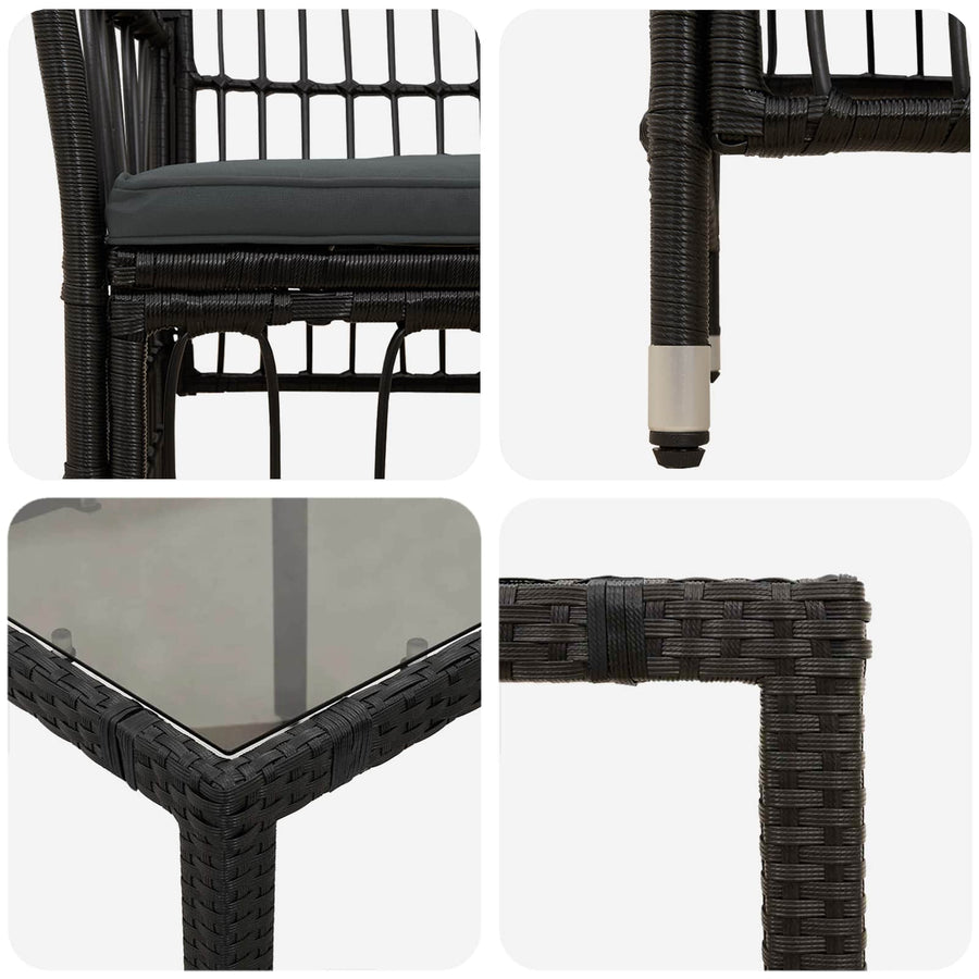 Buiten eettafelset 7 st Zwart poly rattan