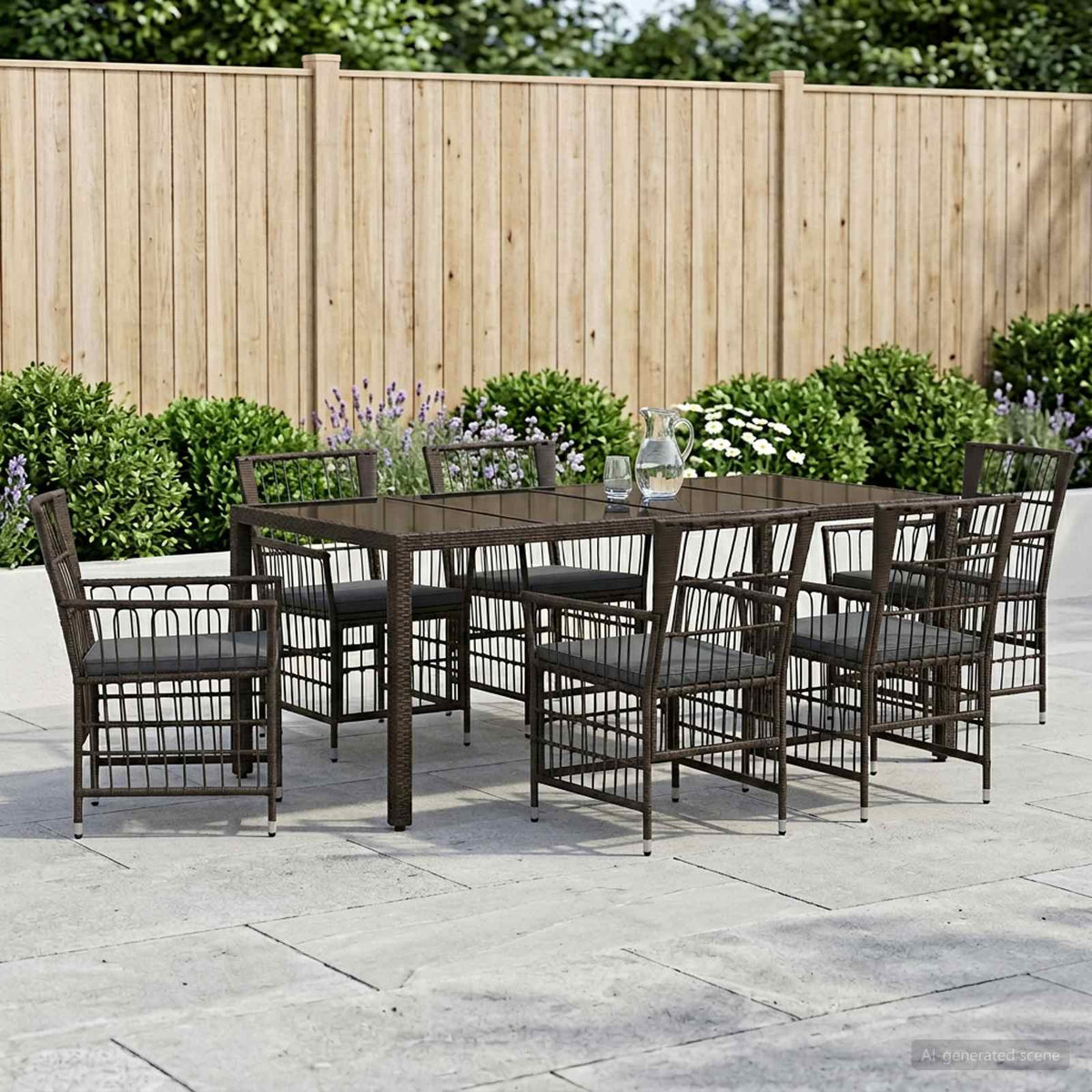 Buiten eettafelset 7 st Zwart poly rattan