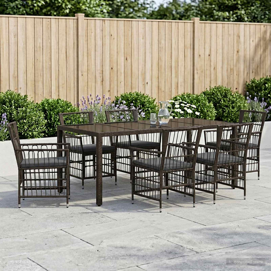 Buiten eettafelset 7 st Zwart poly rattan