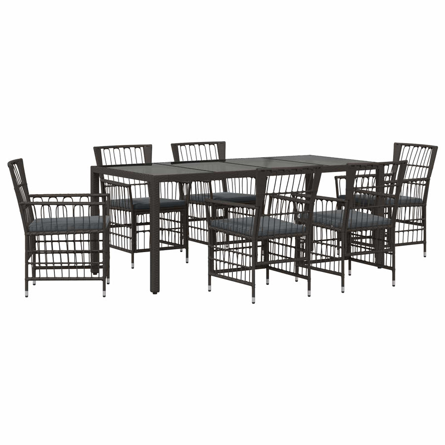Buiten eettafelset 7 st Zwart poly rattan