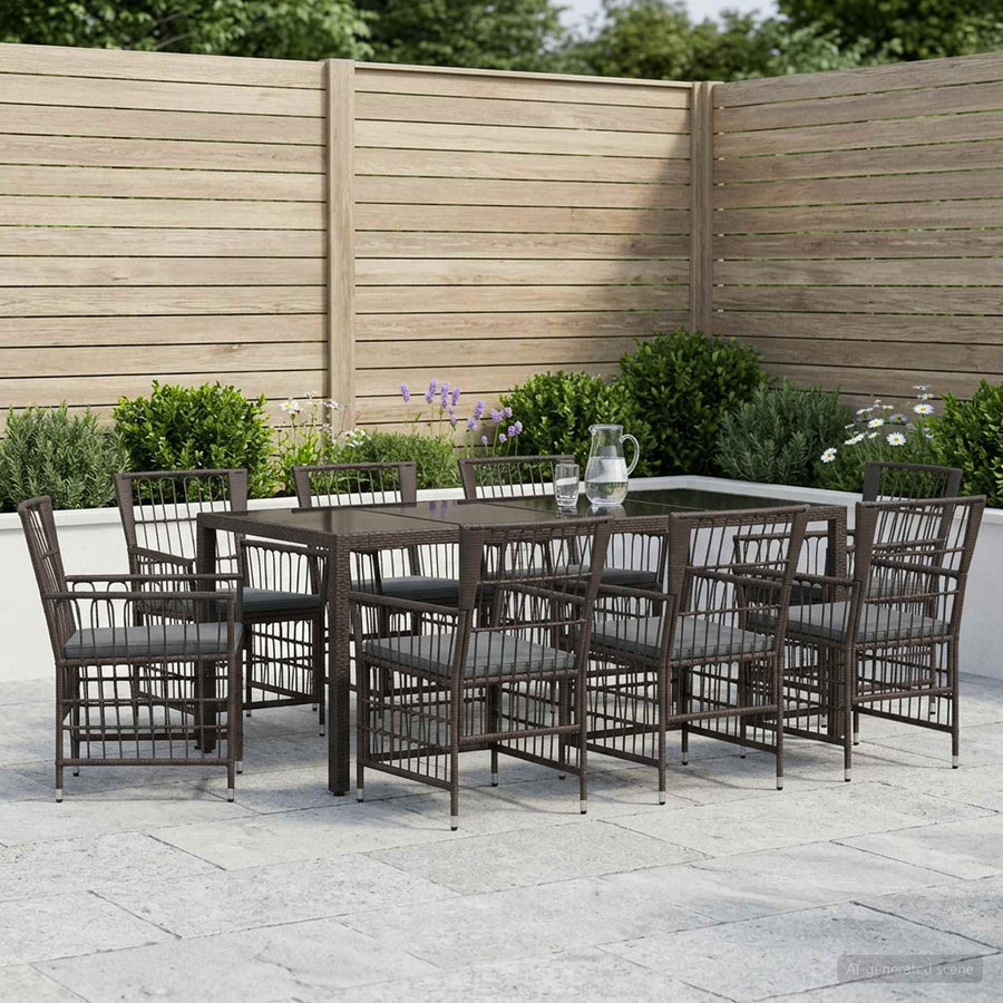 Buiten eettafelset 9 st Zwart poly rattan