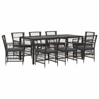 Buiten eettafelset 9 st Zwart poly rattan