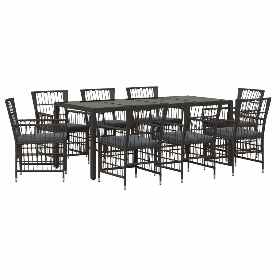 Buiten eettafelset 9 st Zwart poly rattan
