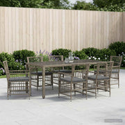 Eettafelset poly rattan grijs 7-delig