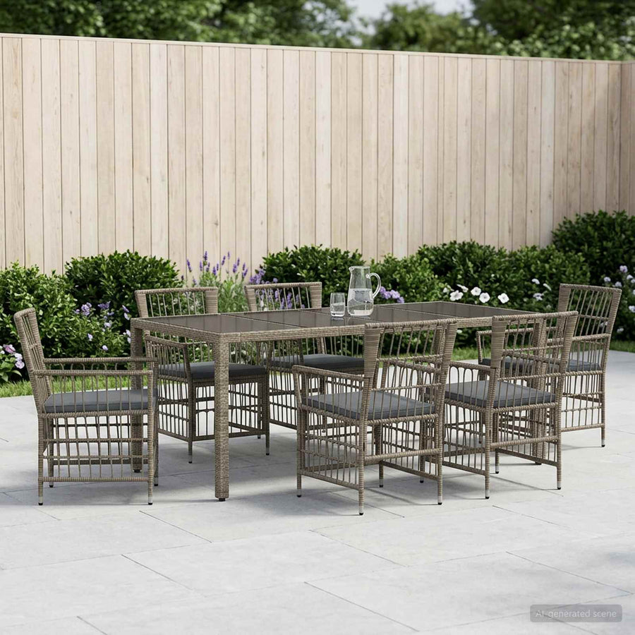 Buiten eettafelset 7 st Grijs poly rattan