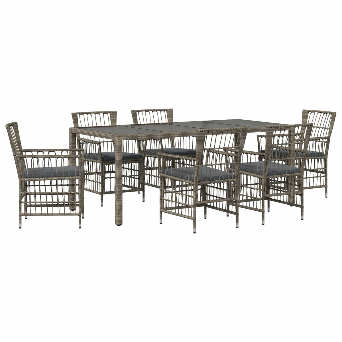 Buiten eettafelset 7 st Grijs poly rattan