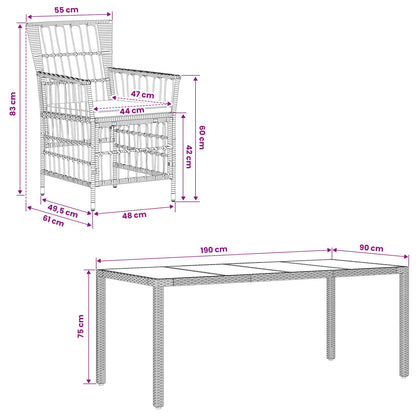 Buiten eettafelset 7 st Grijs poly rattan