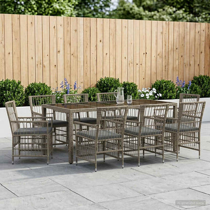Buiten eettafelset 9 st Grijs poly rattan