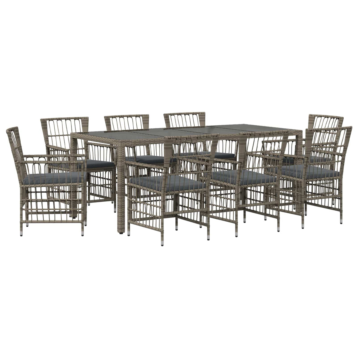 Buiten eettafelset 9 st Grijs poly rattan