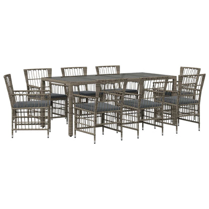 Buiten eettafelset 9 st Grijs poly rattan