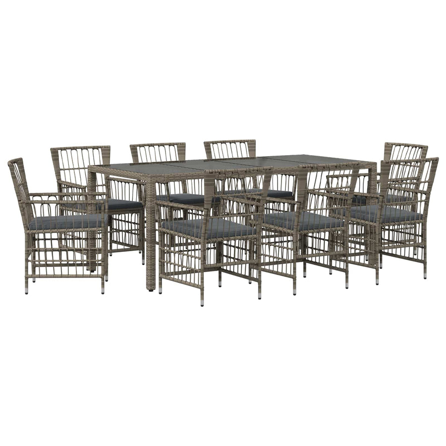 Buiten eettafelset 9 st Grijs poly rattan
