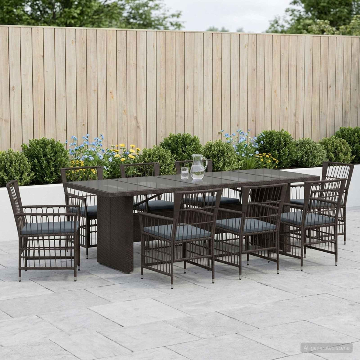 Buiten eettafelset 9 st Zwart poly rattan